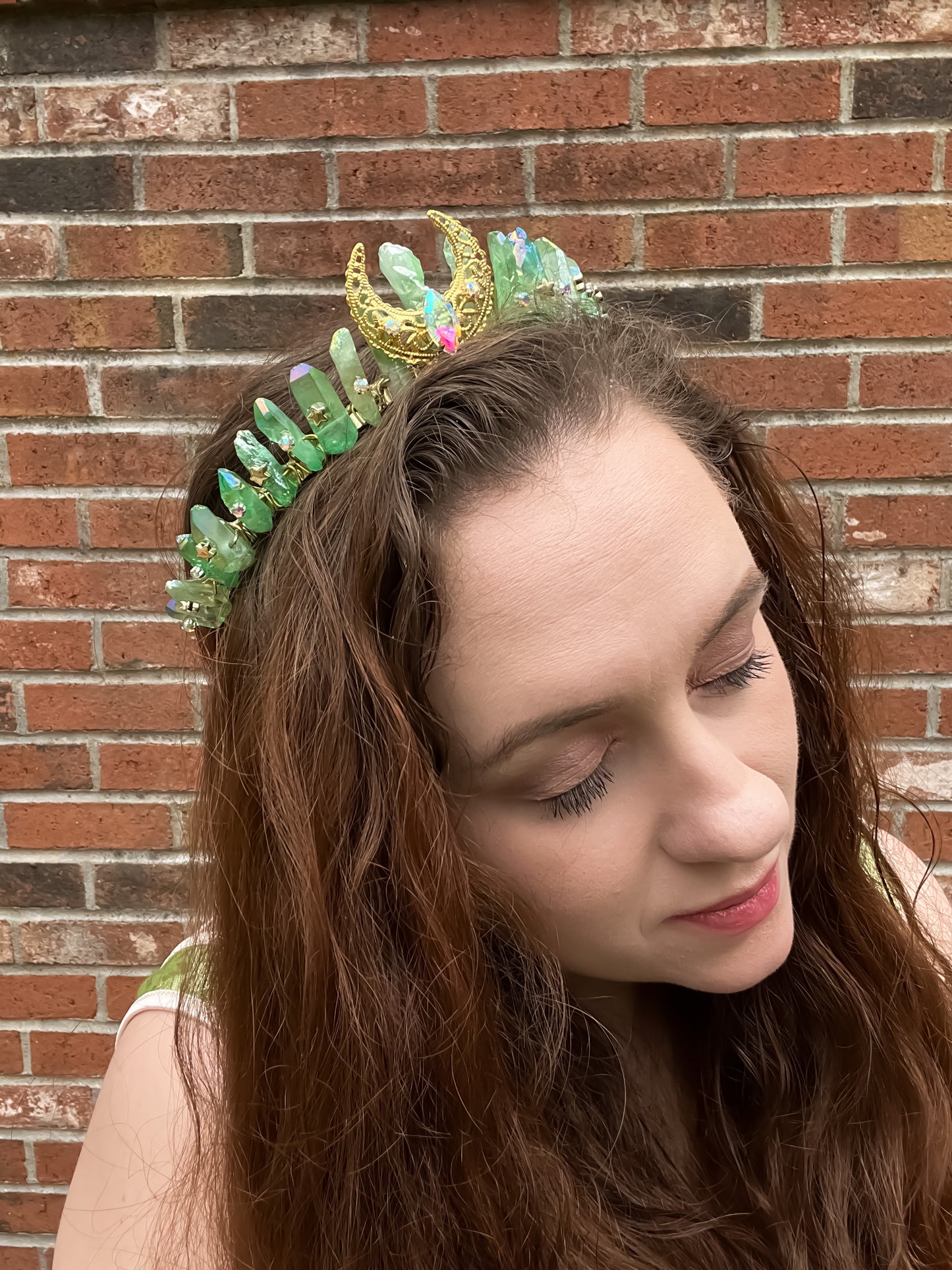 The Lunar Maiden Green Aura Quartz Crystal Crown