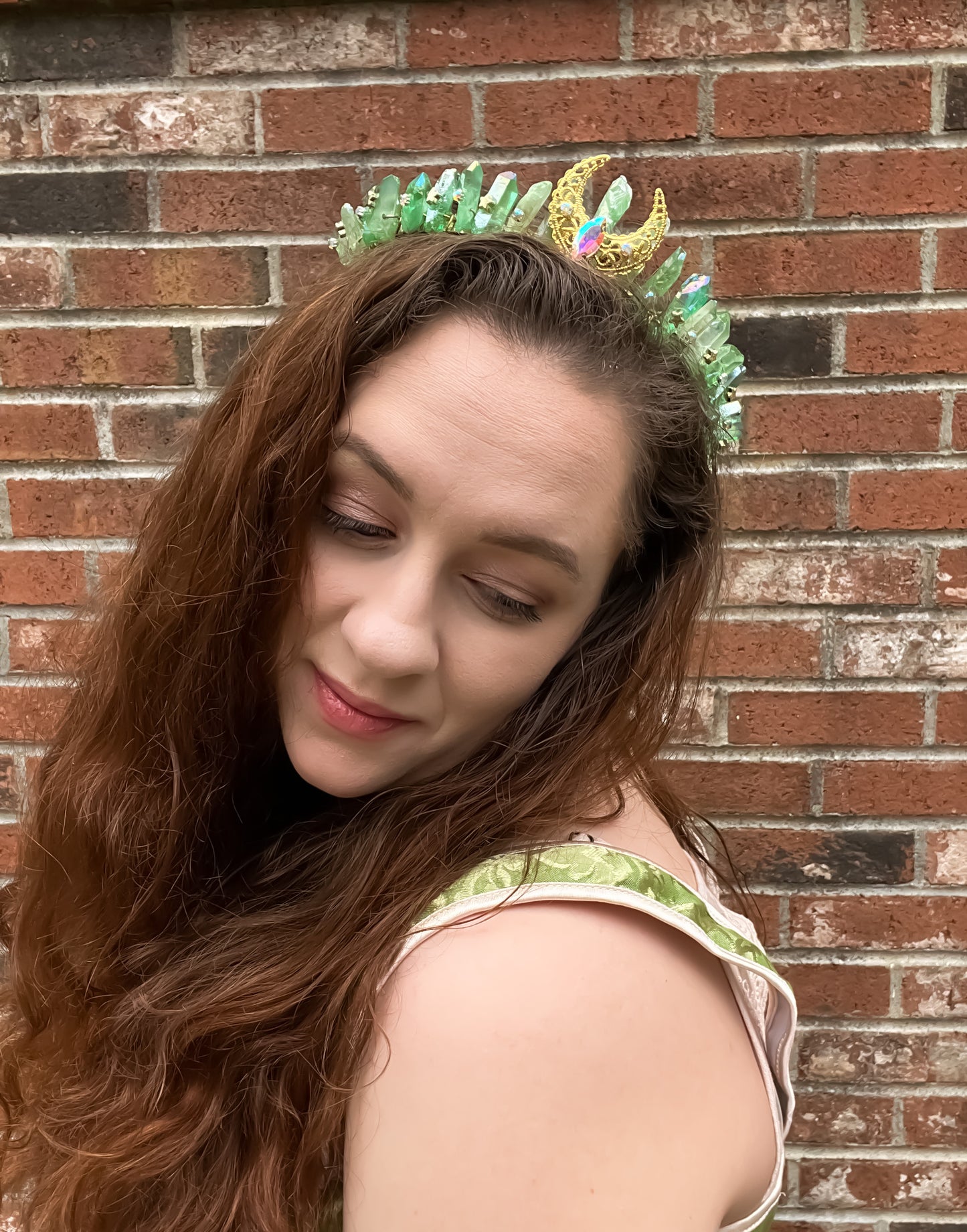 The Lunar Maiden Green Aura Quartz Crystal Crown