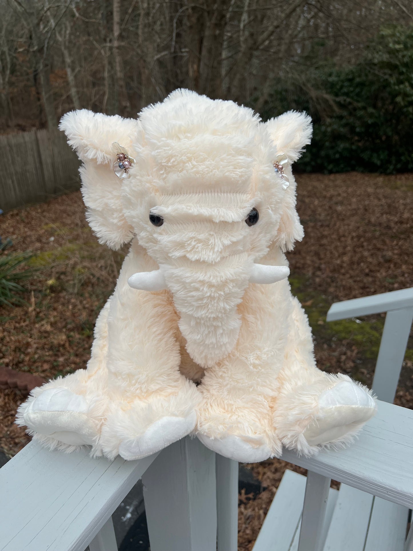 READY TO SHIP - Bejeweled Baby Wooly Mammoth Plushie - Cream