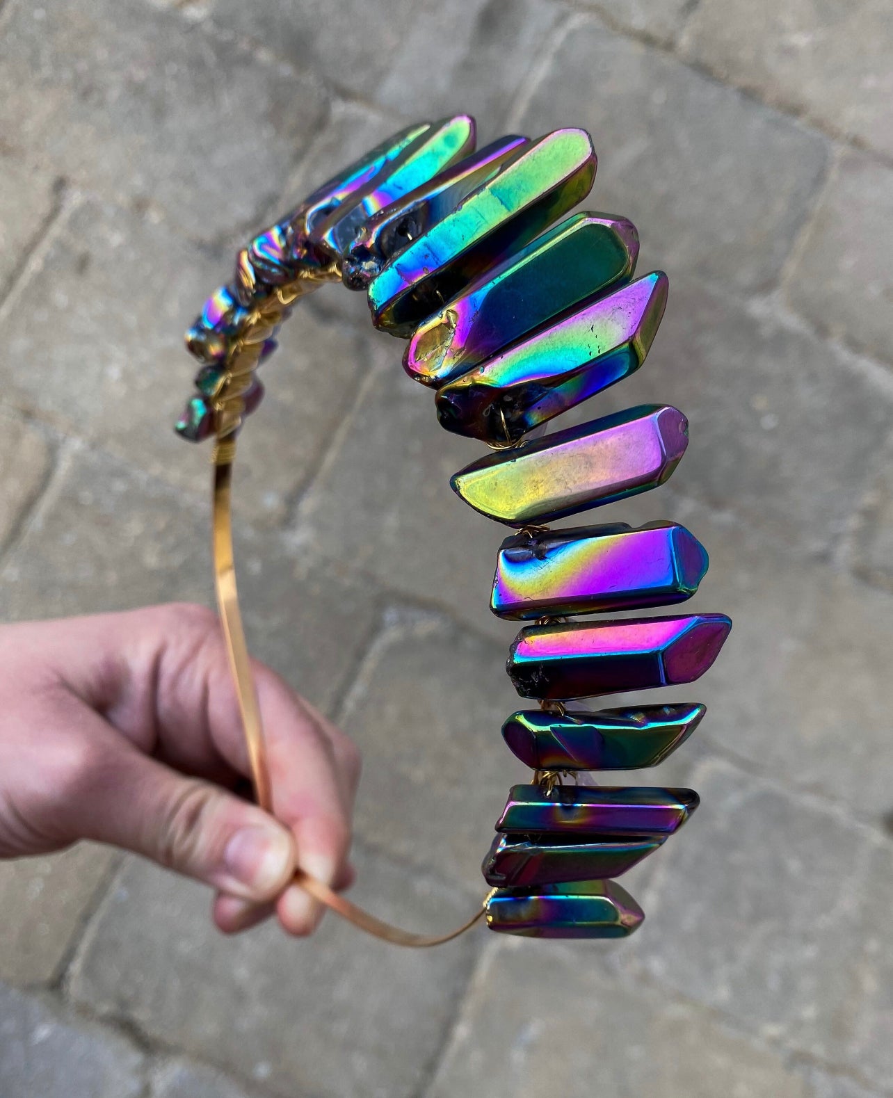 The Polished Rainbow Titanium Quartz Witch Crystal Crown