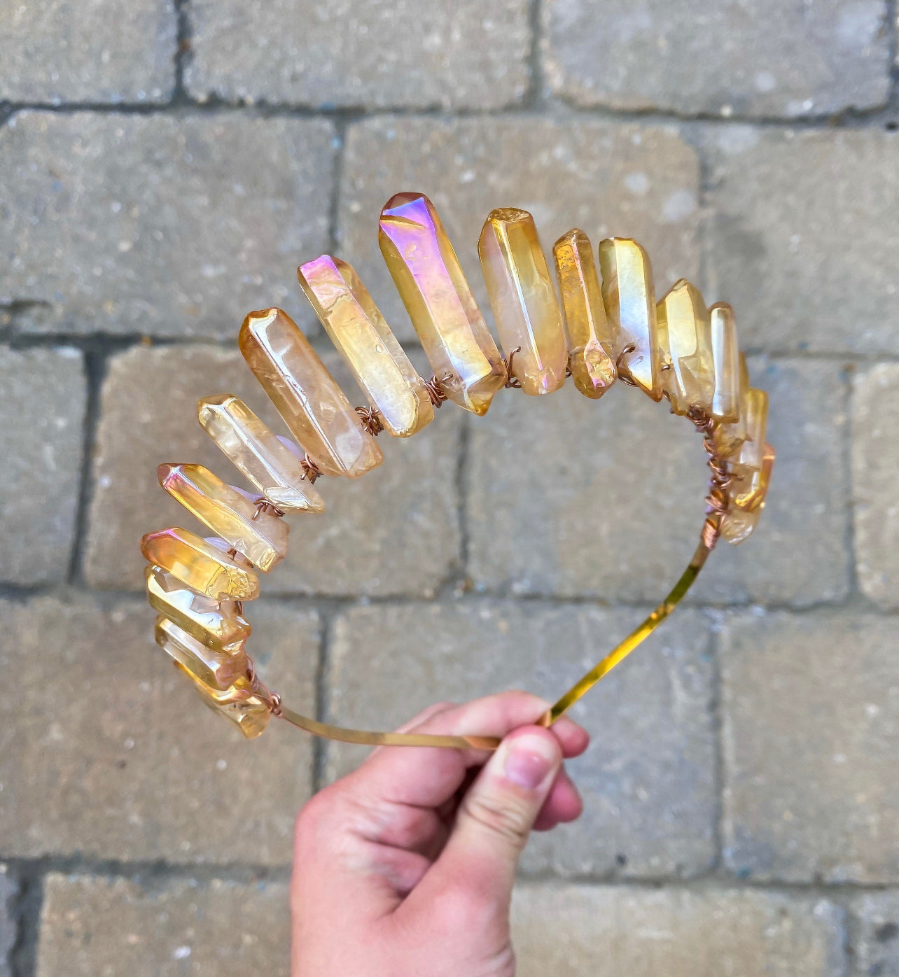 The Polished Orange Aura Quartz Witch Crystal Crown