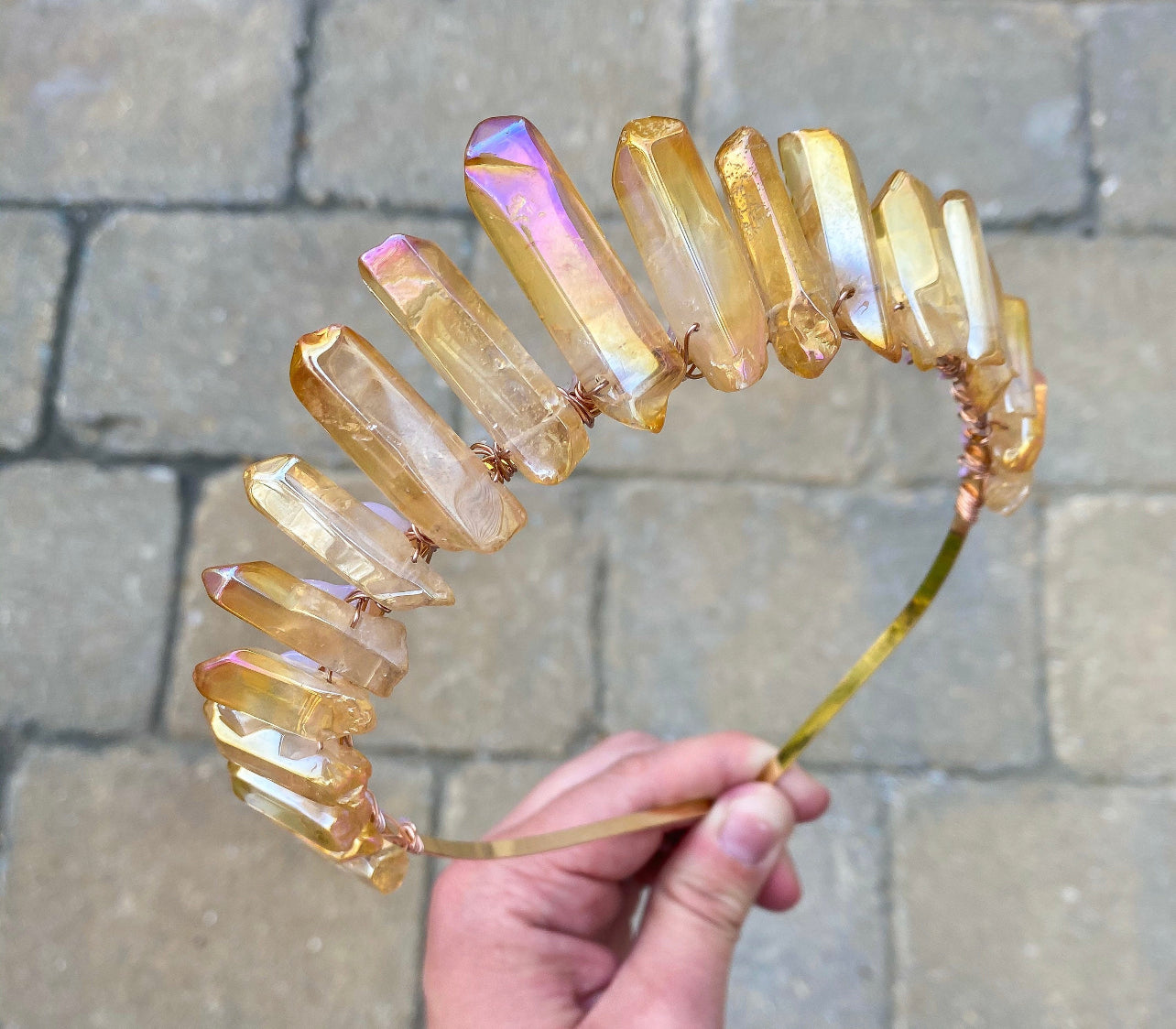 The Polished Orange Aura Quartz Witch Crystal Crown