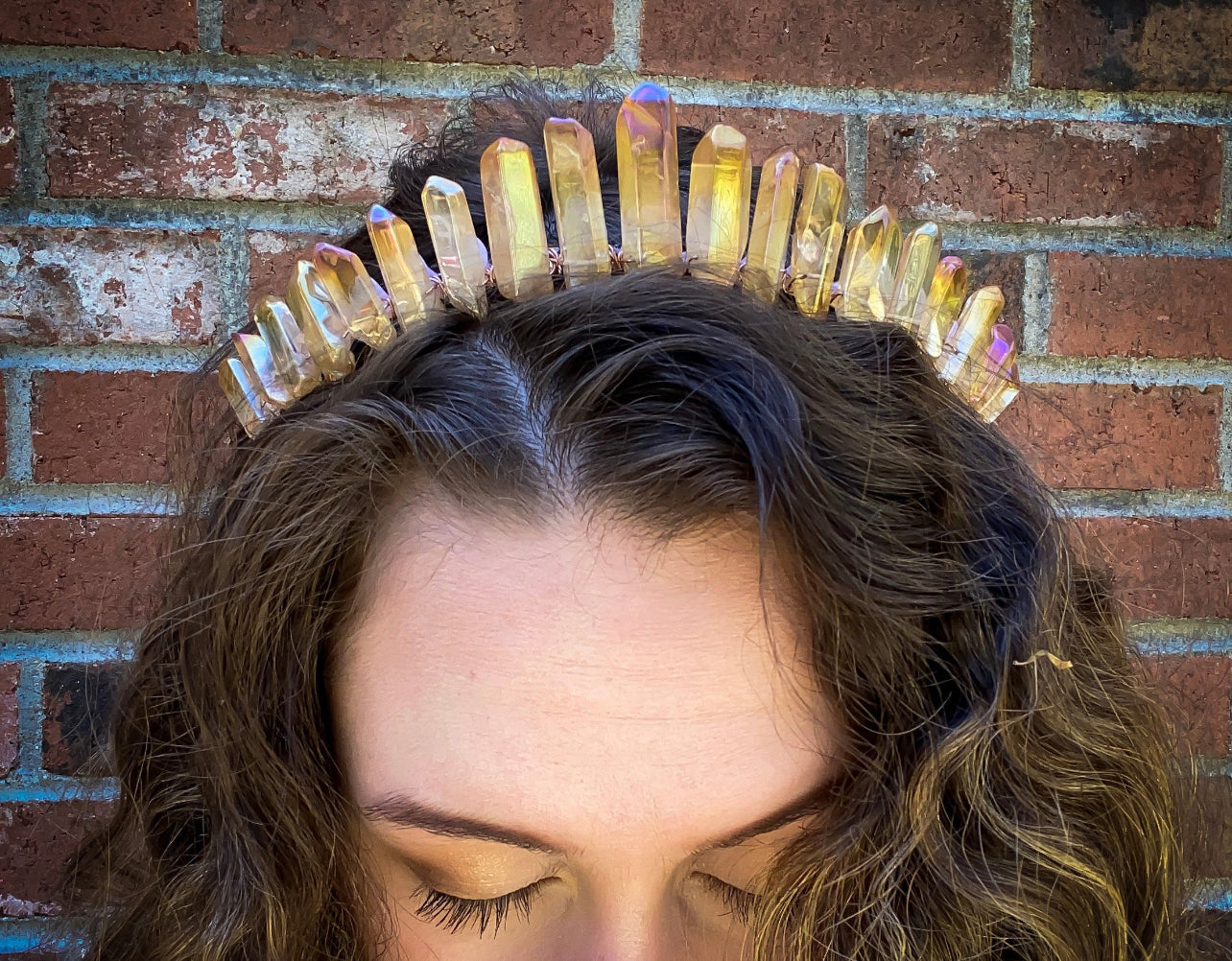 The Polished Orange Aura Quartz Witch Crystal Crown