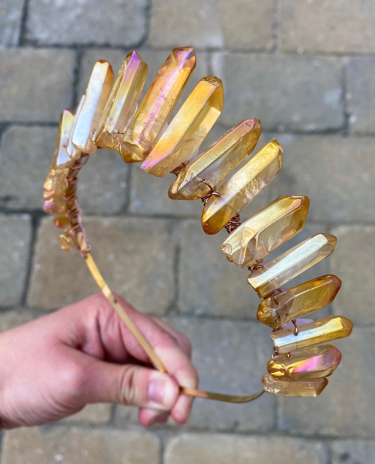 The Polished Orange Aura Quartz Witch Crystal Crown