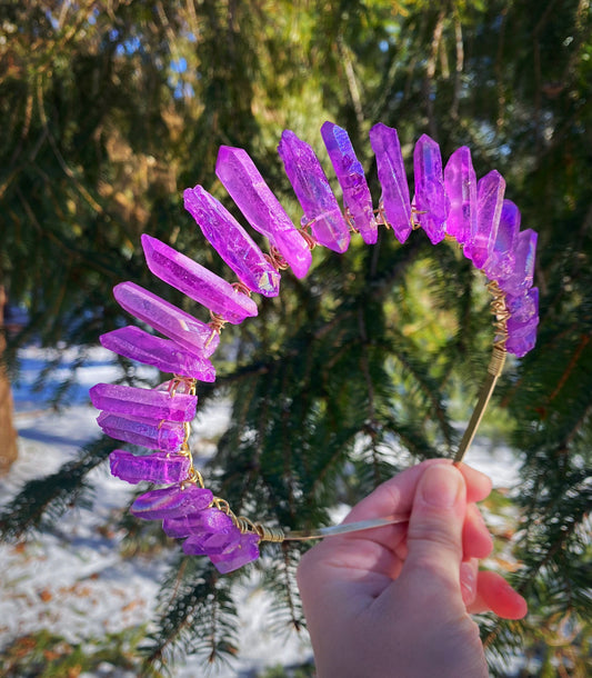 The Raw Purple Aura Quartz Witch Crystal Crown