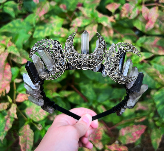 The Triple Moon Goddess Smoky Quartz Crystal Crown