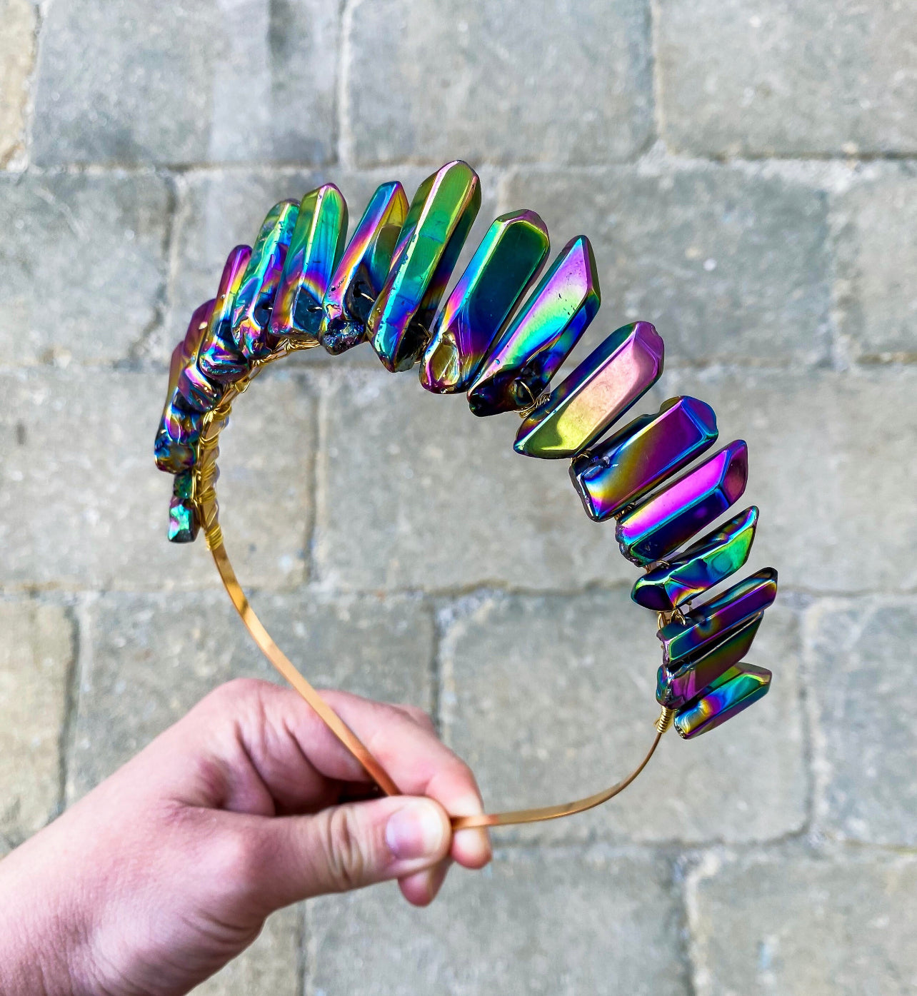 The Polished Rainbow Titanium Quartz Witch Crystal Crown