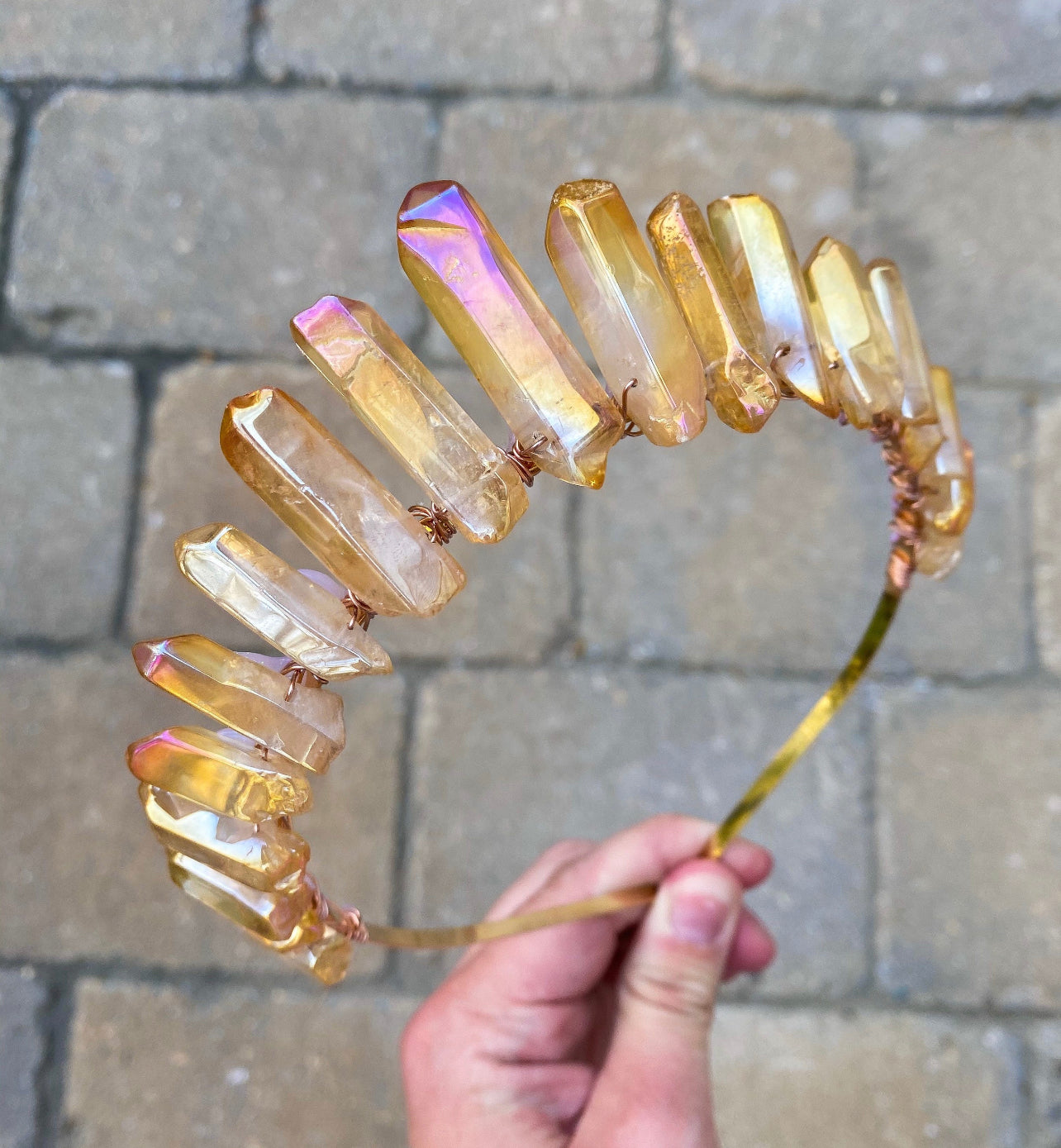 The Polished Orange Aura Quartz Witch Crystal Crown