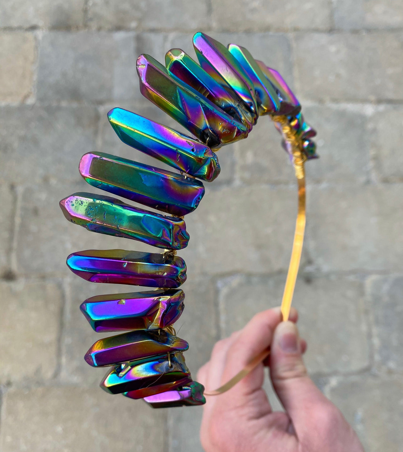 The Polished Rainbow Titanium Quartz Witch Crystal Crown