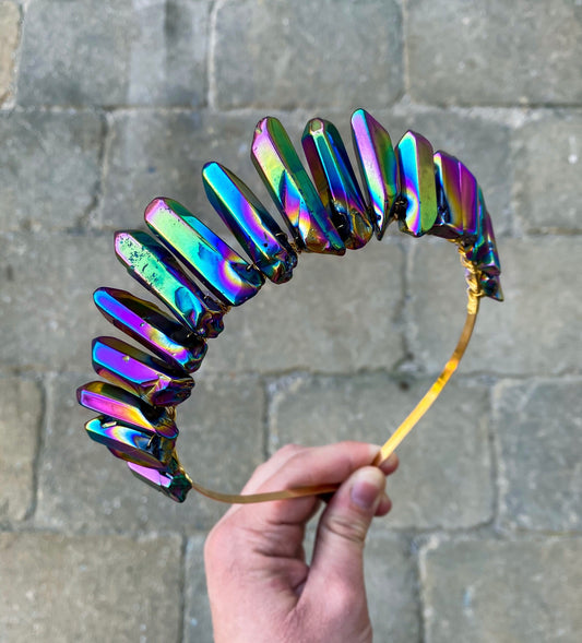 The Polished Rainbow Titanium Quartz Witch Crystal Crown