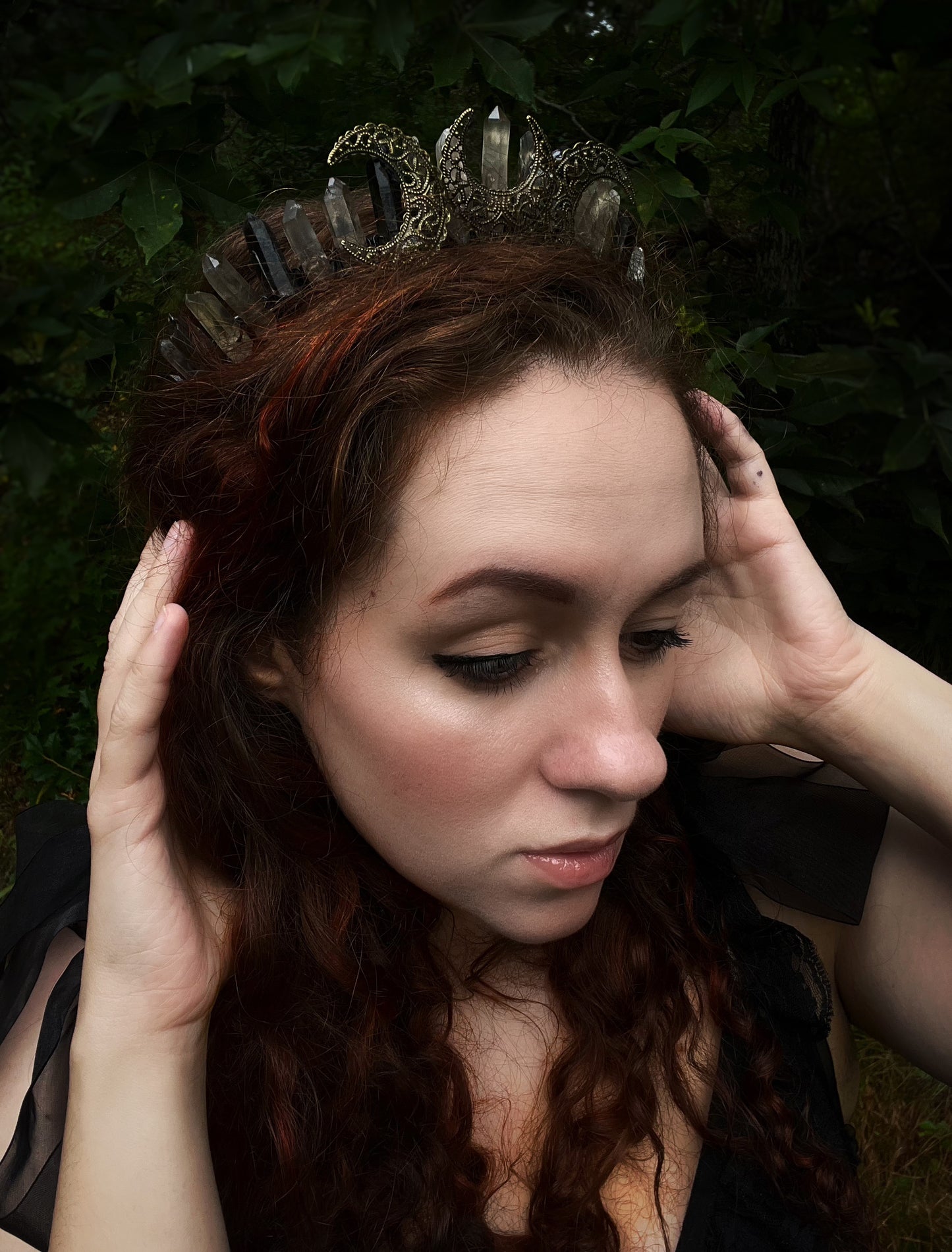 The Triple Moon Goddess Smoky Quartz Crystal Crown