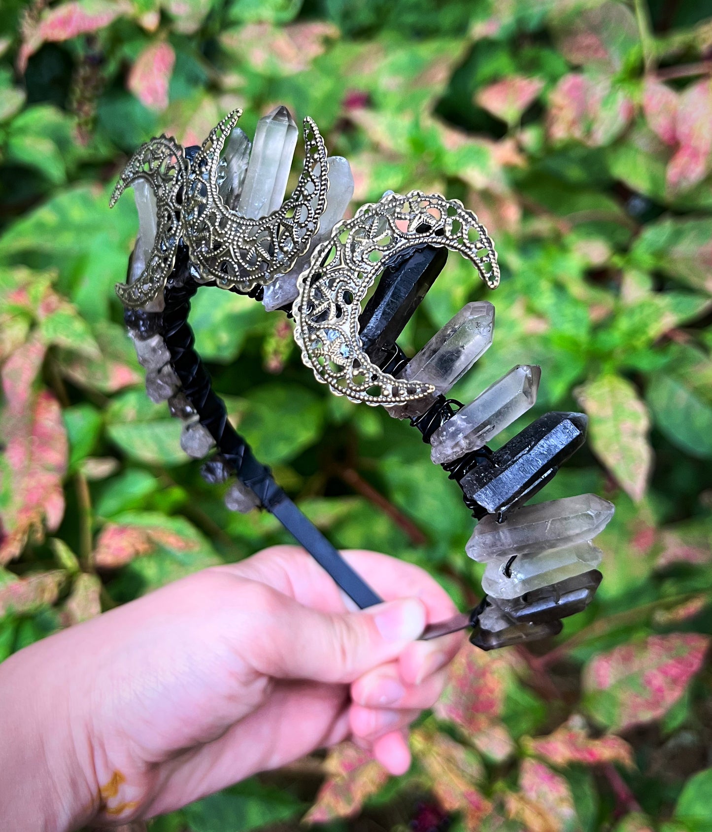 The Triple Moon Goddess Smoky Quartz Crystal Crown