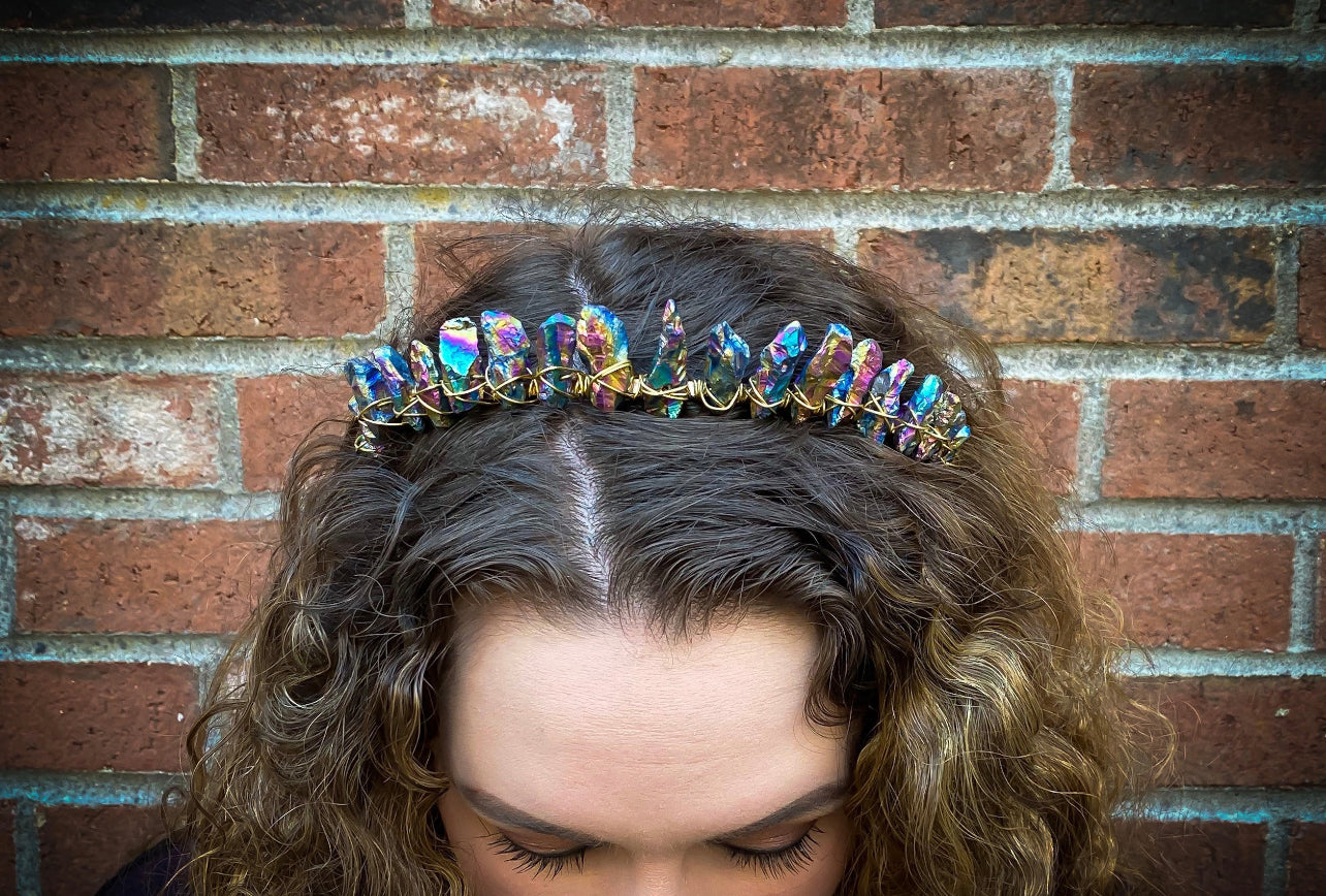 The Raw Rainbow Titanium Quartz Witch Crystal Crown