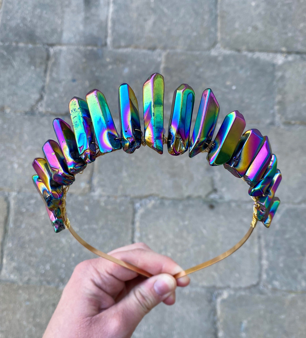 The Polished Rainbow Titanium Quartz Witch Crystal Crown