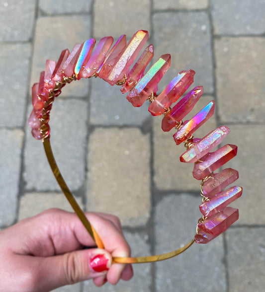 The Raw Red Aura Quartz Witch Crystal Crown